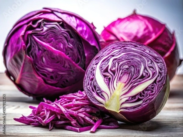 Fototapeta Chopped Red Cabbage Isolated on Transparent Background, Fresh Vegetables for Healthy Recipes, Salad Ingredients, Vibrant Color, Nutrition, Culinary Use, Cooking, Organic Food
