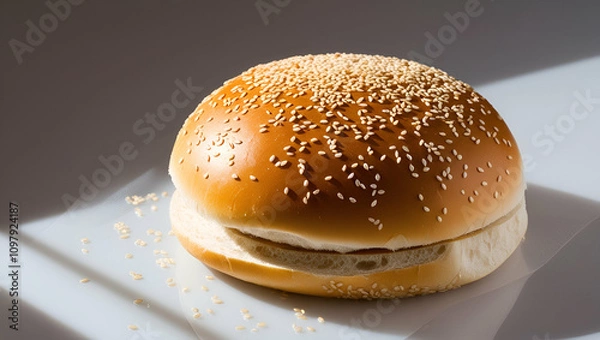 Obraz sesame seed hamburger bun isolated on transparent background, Generative Ai.