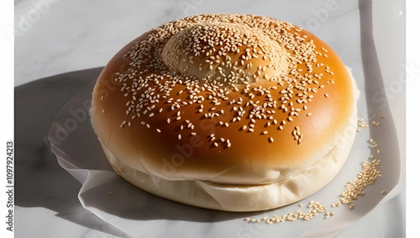 Fototapeta sesame seed hamburger bun isolated on transparent background, Generative Ai.