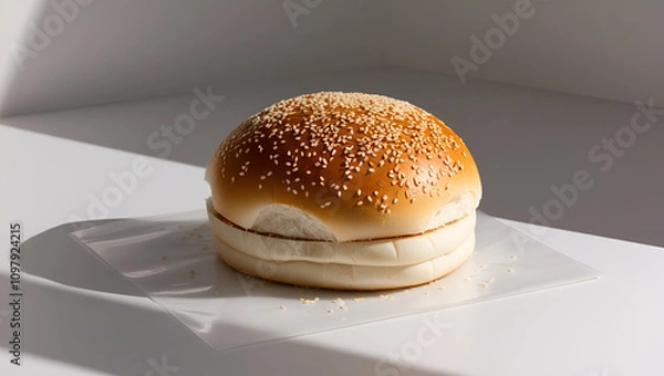 Obraz sesame seed hamburger bun isolated on transparent background, Generative Ai.