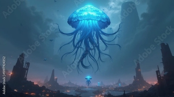 Fototapeta A Giant Jellyfish Floating in the Abyss