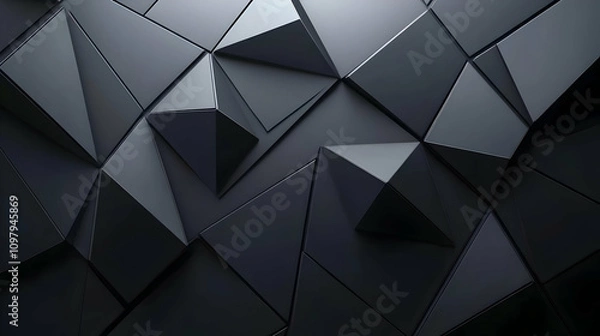 Fototapeta Dark Abstract 3D Background: Geometric Triangles