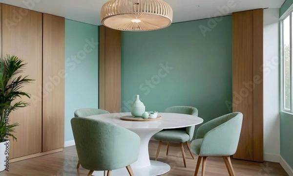 Obraz Serene Dining Room with Mint Green Walls, Generative AI