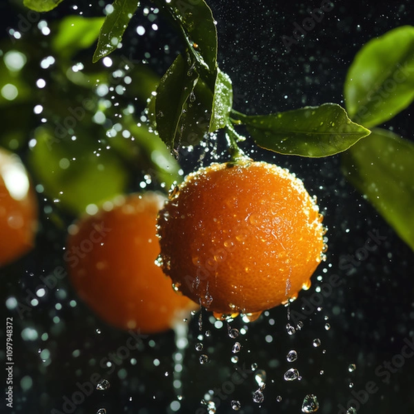 Fototapeta tangerine in drops of water. photo