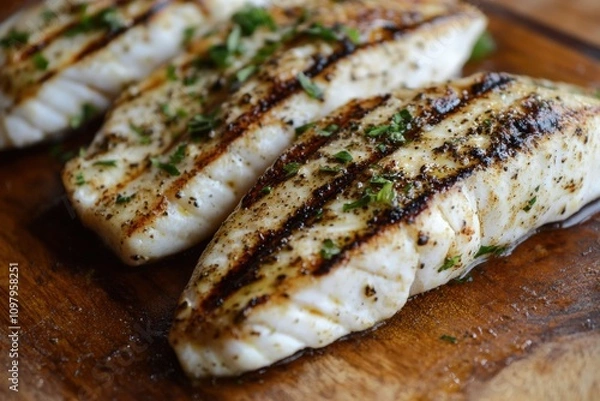 Fototapeta Grilled Fish Tacos. Halibut, Cod, and Haddock Grill on the BBQ