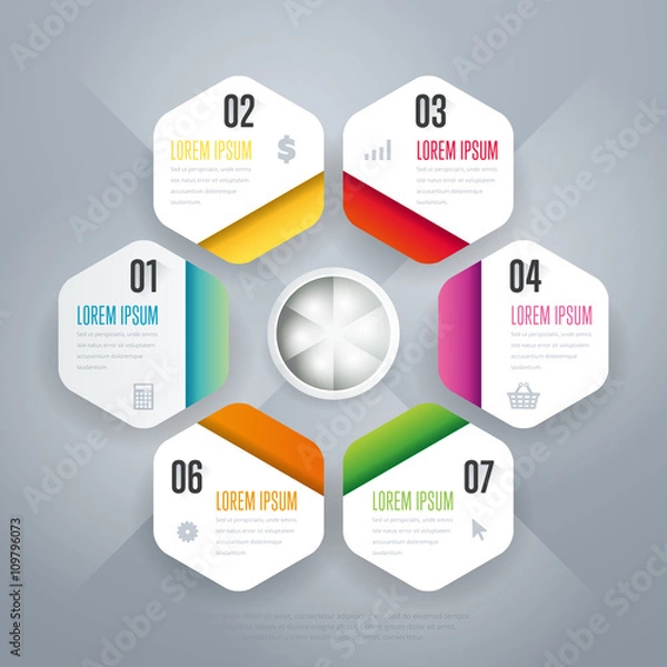 Fototapeta Infographics elements. Creative business concept of stage, parts, steps. Template for chart, presentation, graph and brochure design. Layout for web site or printed material. Vecto illustration.