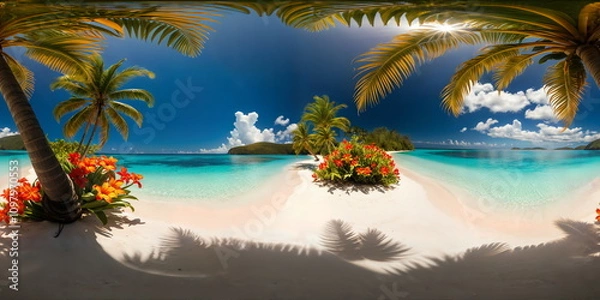 Fototapeta Full 360 degrees seamless spherical panorama HDRI equirectangular projection of An idyllic tropical paradise. Texture environment map for lighting and reflection source rendering 3d scenes.