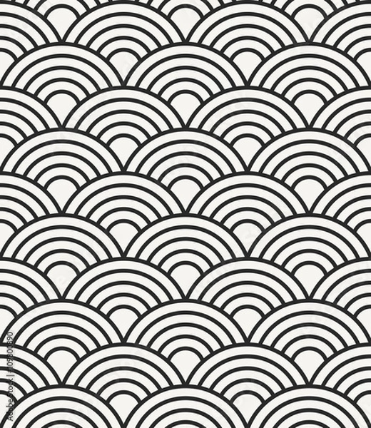 Fototapeta Simple abstract sea waves monochrome background - vector seamles