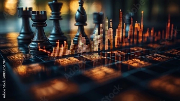 Fototapeta Merging Chess and Finance A Concept Visualizing Business Strategy Through Data Symbolism