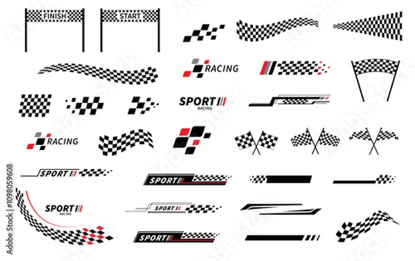 Fototapeta Start and finish flag. Race flag. Checkered flag. Racing stripes. Race motorsport graphics. Vector illustration