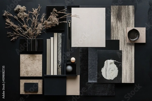 Fototapeta Stylish mood board creation showcasing complementary dark and bright features