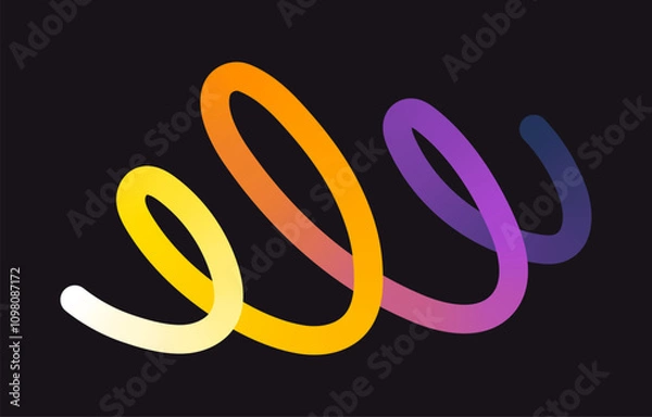 Fototapeta Neon Color Gradient squiggle lines. Scribble stripe with wavy elements. Abstract organic dynamic colorful Shapes on dark background.
