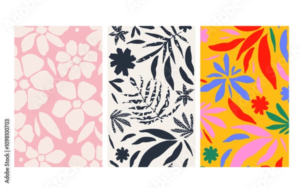 Fototapeta Nature inspired shapes-doodle collection. Cute botanical shapes, random childish doodle cutouts of tropical leaves, flowers and branches, decorative abstract art vector illustration	