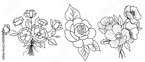 Fototapeta Flowers set outline 2