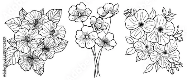 Obraz Flowers set outline 3