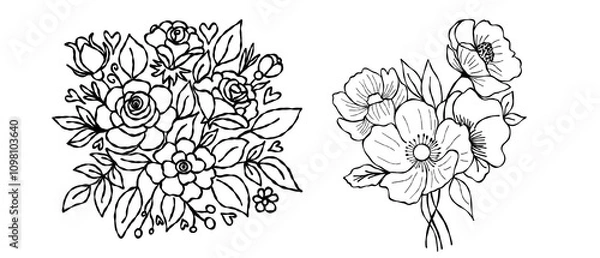 Obraz Flowers set outline 1