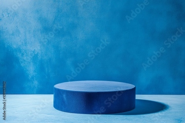 Obraz Blue rounded podium on a bright blue background. Minimalistic photo style.