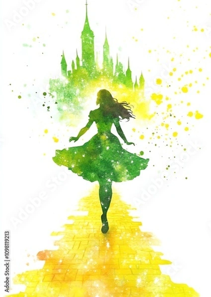 Fototapeta The Wizard of Oz. Enchanting silhouette with castle backdrop