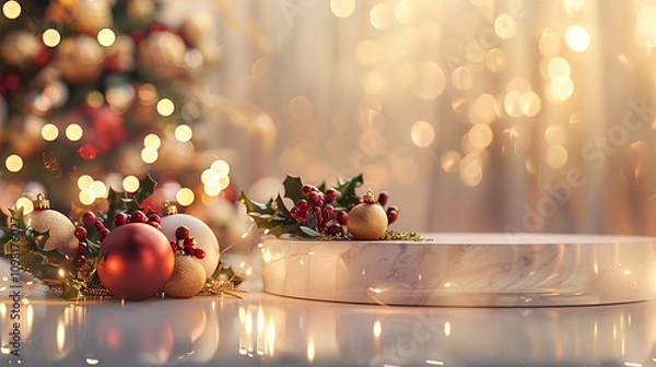 Obraz Elegant Christmas Event Display with Decorative Ornaments

