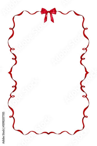 Fototapeta red ribbon bows frame hand drawn on transparent background