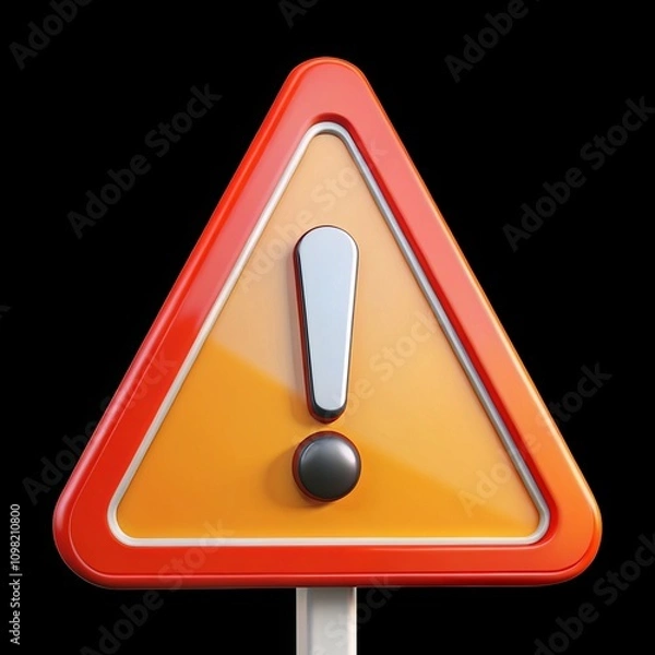 Obraz Warning sign danger 3d cartoon style illustration on transparent background. AI Generative