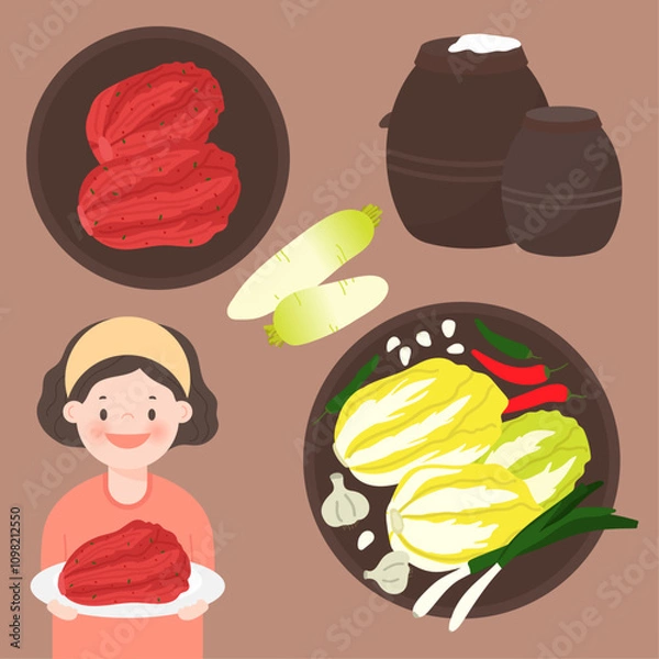 Obraz 김장 김치 일러스트 세트