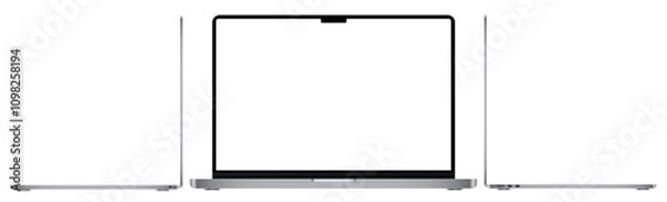Fototapeta Apple MacBook pro realistic laptop device mockup template. Modern technology computer blank screen vector illustration