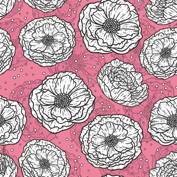Fototapeta Beautiful Peony Blossom Repeat Pattern Design