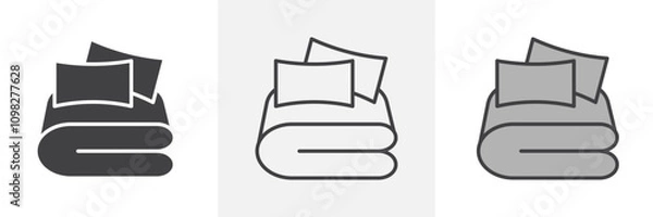 Fototapeta Bed linen set with pillows icon collection in black and white and colored style