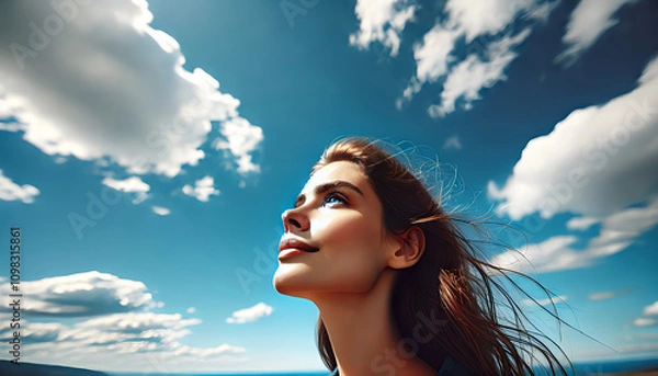 Obraz 空を見上げる女性