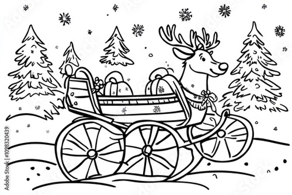 Fototapeta Sleigh bells on a harness, cartoon style, kids , no shading, black and white, coloring pages