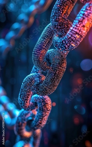 Obraz Close-up view of a blockchain, showcasing digital links and vibrant colors.