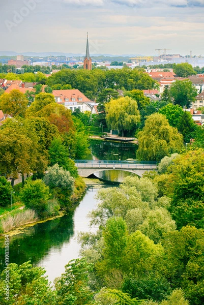 Obraz The city of Kehl, Germany viewed from above in Autumn