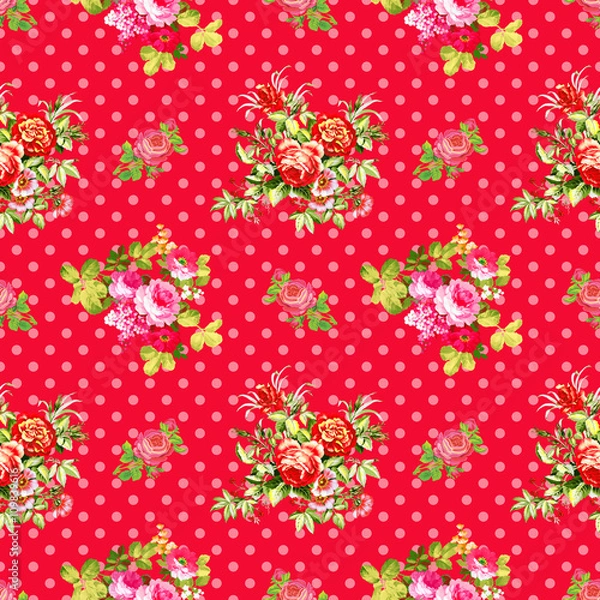 Obraz roses with red polka dot pattern, seamless texture background