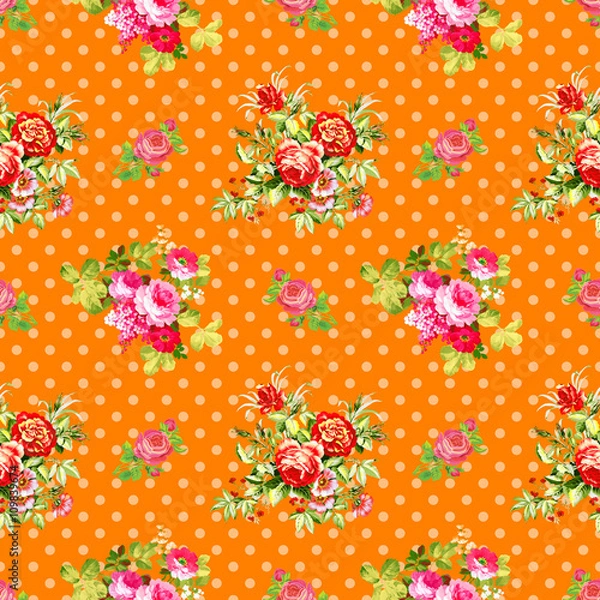 Obraz roses with orange polka dot pattern, seamless texture background