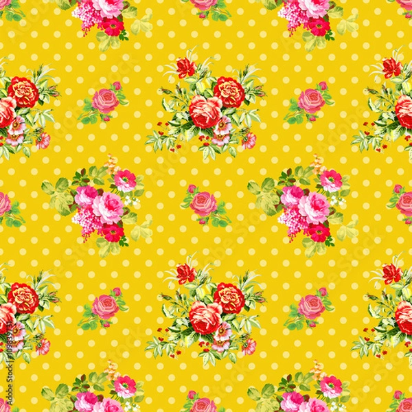 Obraz roses with yellow polka dot pattern, seamless texture background