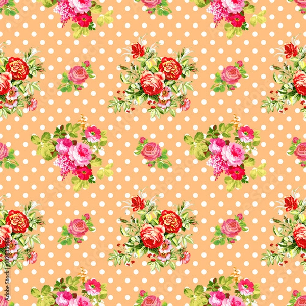 Obraz roses with light orange polka dot pattern, seamless texture background