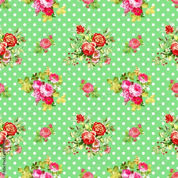 Obraz roses with light green polka dot pattern, seamless texture background