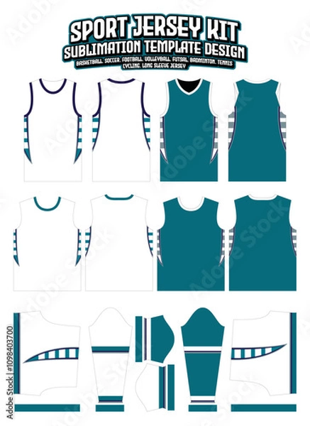 Fototapeta Sportswear jerseys uniform design template 2024 green Apparel layout