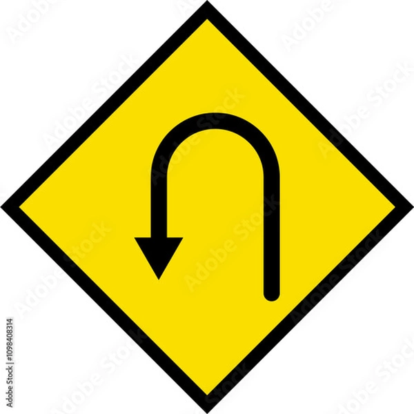 Fototapeta Abstract geometric yellow U-turn ahead road traffic signal icon design 