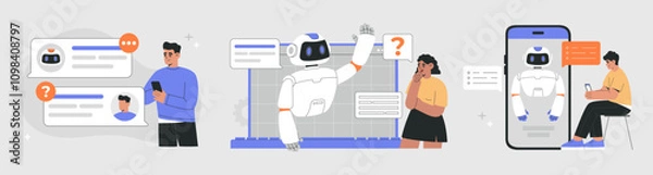 Fototapeta ai, app, application, artificial intelligence, ask, assistant, automated, business, cartoon, character, chat bot, chatbot, chatting, client, communication, concept, conversation, customer, digital, fl