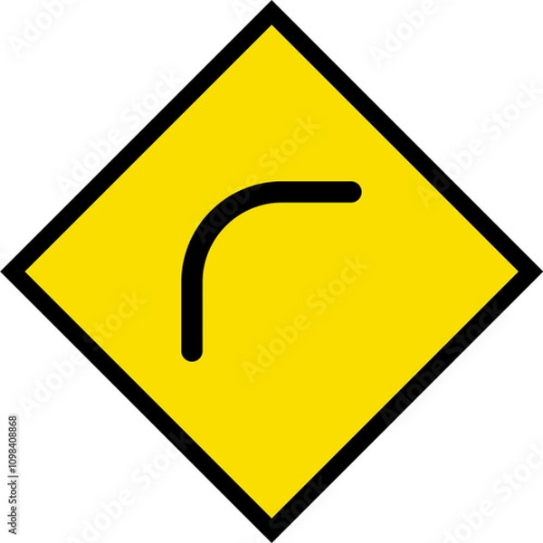 Fototapeta Abstract geometric yellow bend to right road traffic signal icon design 