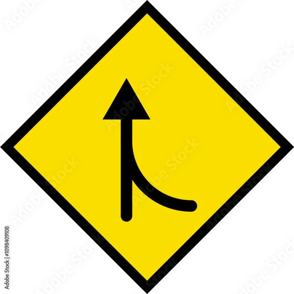 Fototapeta Abstract geometric yellow right Merge Ahead Road traffic signal icon design 