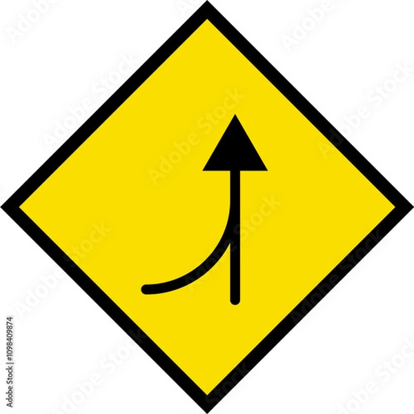 Fototapeta Abstract geometric yellow left Merge Ahead Road traffic signal icon design 
