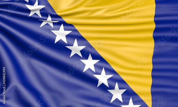 Fototapeta Flag of Bosnia and Herzegovina, 3d illustration with fabric texture