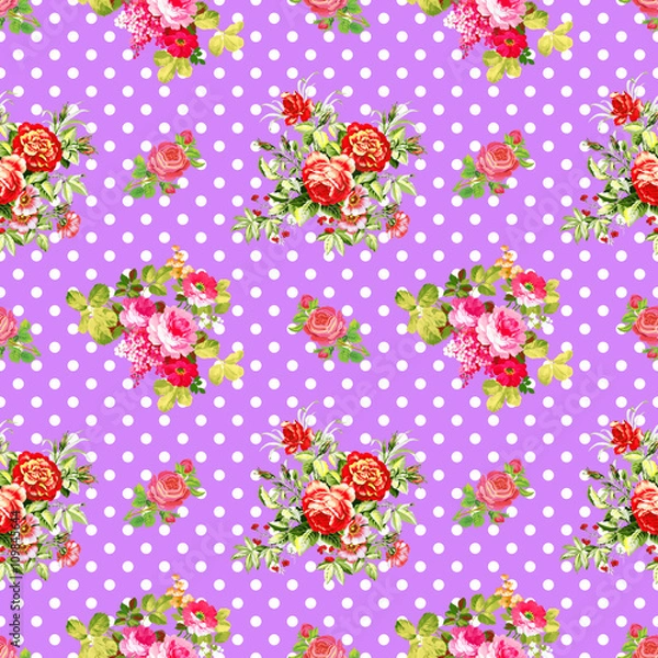 Obraz roses with light purple polka dot pattern, seamless texture background
