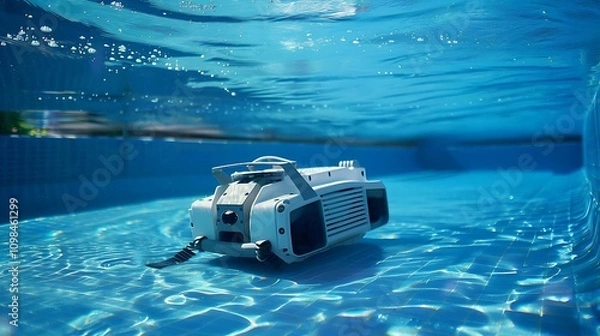 Fototapeta Underwater cleaning robot for pool maintenance 