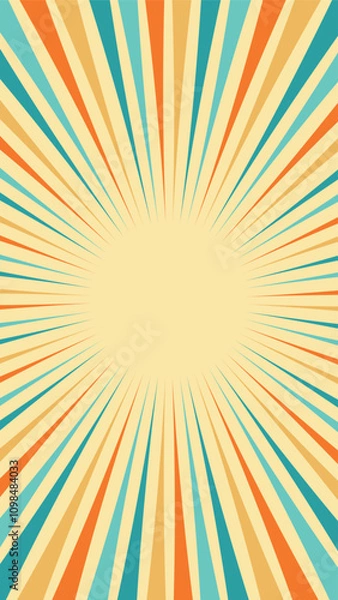 Obraz Colorful retro sunburst wallpaper. Vintage sunbeam vertical background design.