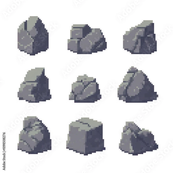 Obraz  Pixel art set of rocks