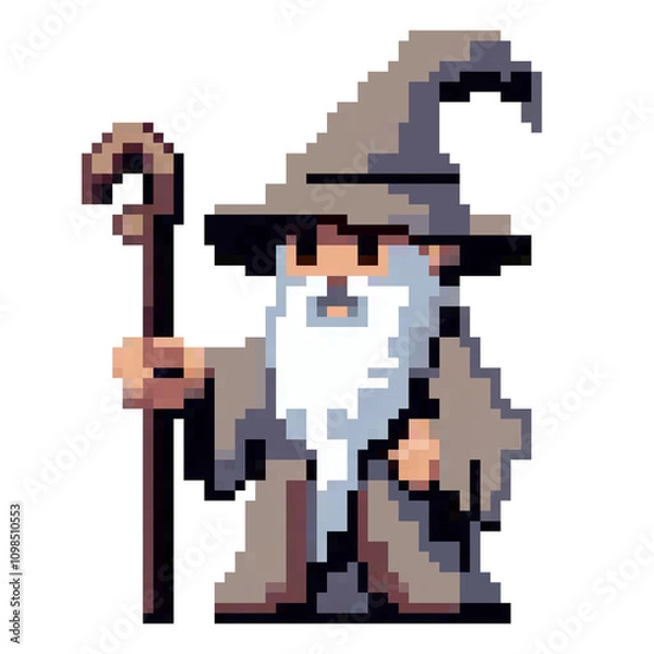 Obraz Pixel art wizard with long beard	
